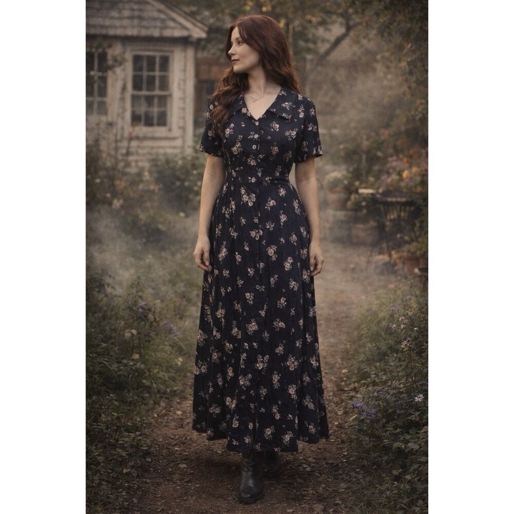 Vintage Black Floral Maxi Dress
